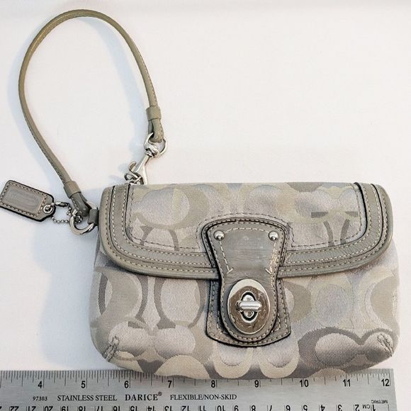 Coach Grey & Khaki Signature Wristlet - Picture 3 of 7